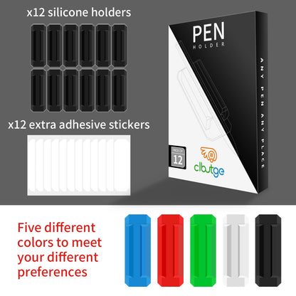 12 Pack Silicone Pen Holder/Pencil for Desk with 12 Extra Adhesive Stickers