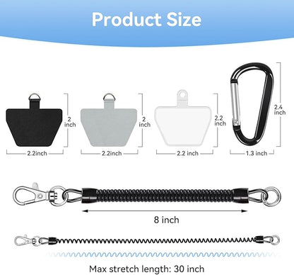 SHANSHUI Phone Tether Lanyard, Strong Spring Rope Climbing Hook, 4x Phone Tether Tabs Free Your Hand Stylish Phone Chain Strap for All Smartphones - 2PCS Black White