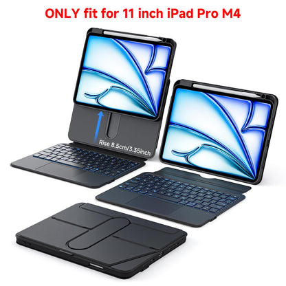 Tiaota for iPad Pro 11-inch (M4, 2024) Keyboard Case with Multi-Touch Trackpad, 360° Rotating Magnetic Stand, Detachable Protective Cover, Portrait & Raised Modes, 7-Color Backlight – Black