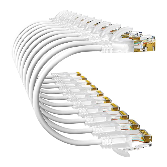 Cat6a Patch Cables 5ft (10 Pack) Slim, Cat6 Ethernet Patch Cable Pure Copper, Flexible Cat 6 Patch Cable 550MHZ 10G, Space-Saving Cat 6A Network Cables for Patch Panel, White