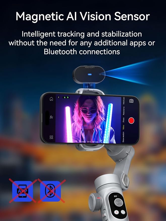 3-Axis Phone Gimbal, Gimbal Stabilizer for iPhone w/AI Vision Sensor, Portable for iPhone/Andriod, Phone Stabilizer Built in Fill Light Perfect for TikTok YouTube-Smart XPro AI Grey