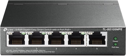 TP-Link TL-SG105MPE | Easy Smart Managed | 4 PoE+ Ports @120W, w/ 1 Uplink Gigabit Port | QoS, Vlan, IGMP & LAG | Fanless | PoE Auto Recovery | 3 Year Protection