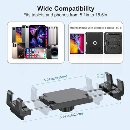 PLDHPRO Tablet Mount for Truck, Heavy Duty Drill Base Tablet Holder for Car Dashboard, Adjustable 2-Stage Stand Compatible with iPad, Galaxy Tab/Z Fold, 5.1-15.6'' Phone Tab for Wall, Vehicle, Boat