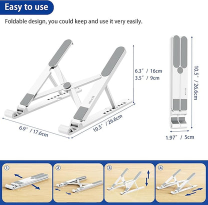 BESIGN LS01 Pro Ergonomic Laptop Stand, Plastic Laptop Riser, Portable and Adjustable Notebook Computer Holder Compatible with 10-14" Laptops (White)