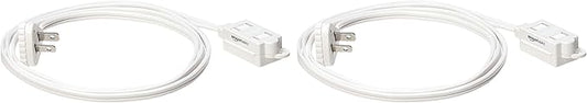 Amazon Basics 6 foot 2-Prong Indoor Rectangle Extension Cord Power Strip - Flat Plug - 13 Amps, 1625 Watts, 125 VAC - 2-Pack, White