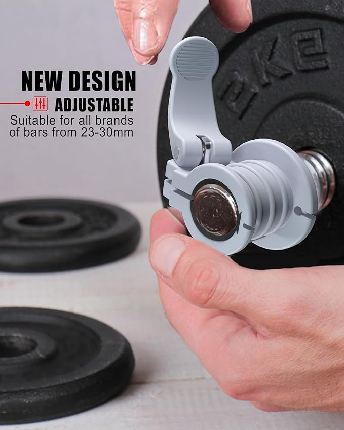 ZY-HUAN Pro Barbell Clips 1 inch Barbell Clamps 0.9-1.18inch Quick Release Weight Clips for Bars Multi-Size Adjustable Olympic Barbell Clamps (Gray)