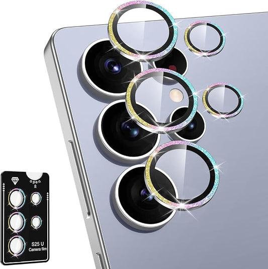 Avocase for Samsung Galaxy S25 Ultra Camera Lens Protector, Individual Metal Ring Tempered Glass Lens Cover, [Strong Adsorption] Scratch Resistant Ultra-Thin HD Clear Lens Cover,1 Set-Colorful Sparkly