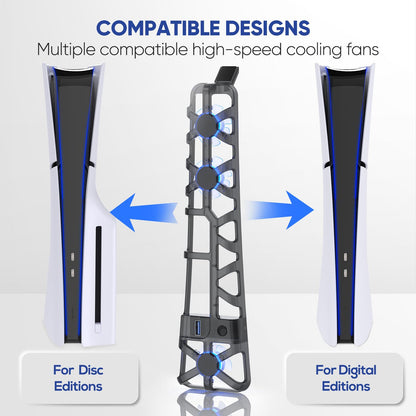 Cooling Fan for PS5 Slim with LED Light,Adjustable 3 Speed,USB 3.0 Port