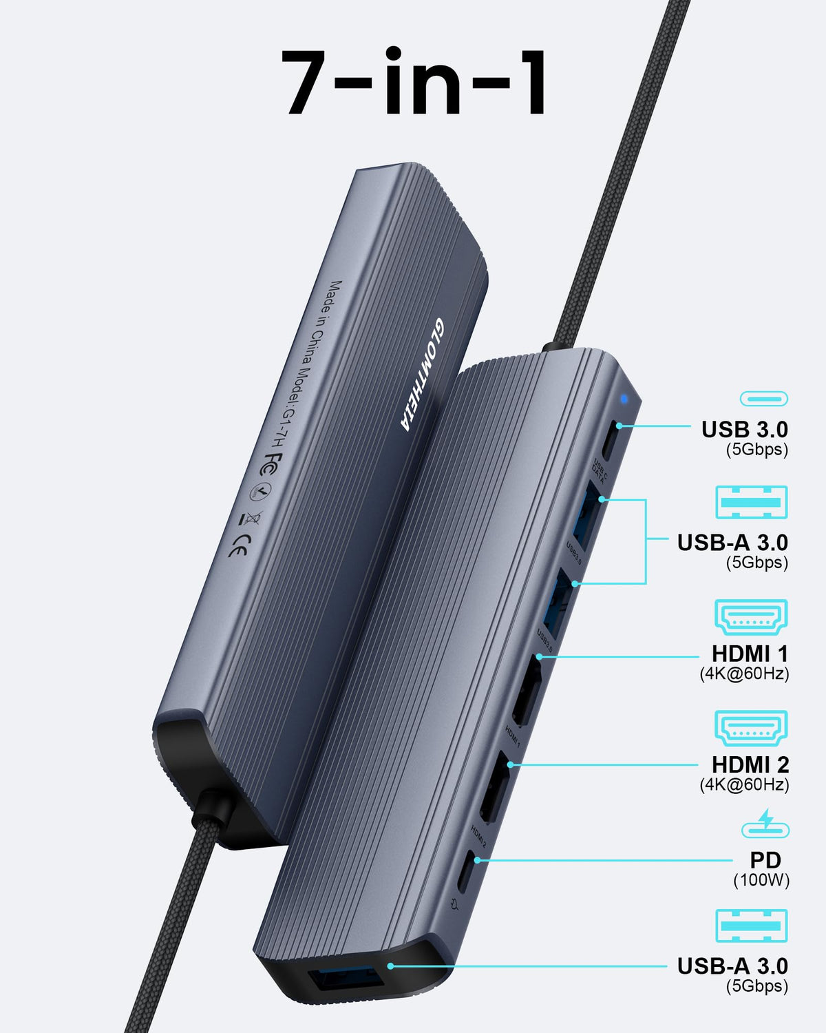 Glomtheia USB C Hub Docking Station Dual Monitor for Laptop, MacBook Air/Pro Dock Adapter Multiport Dongle with 2 HDMI Ports 4K 60Hz, 100W PD Charging, 3 USBA 3.0 & USBC