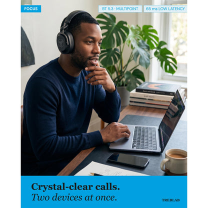 TREBLAB U5 Bluetooth Headphones Over the Ear, Hybrid ANC, 65H Playtime