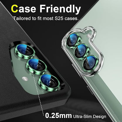 YWXTW Camera Lens Protector for Samsung Galaxy S25 Accessories [1:1 Fit & Ultra Clarity] 9H Tempered Glass Metal Individual Ring Camera Cover Screen Protector for S25, Case Friendly (Green)