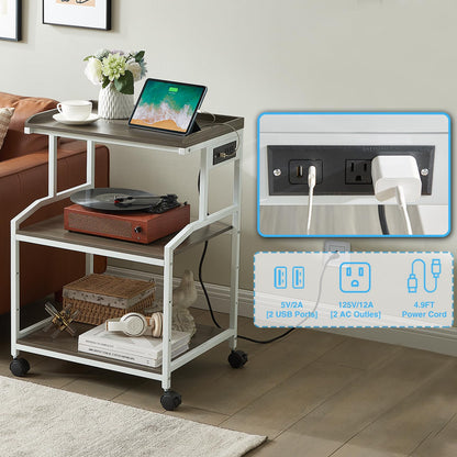 Lauren&Harold 34'' Printer Stand with Power Outlets & USB Ports Grey/White