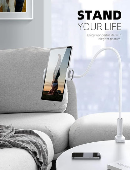 Lamicall Gooseneck Tablet Mount Holder for Bed Flexible Tablet Arm Clamp for Bed Compatible with Pad Pro 10.5, Air 9.7, Mini 7.9, Galaxy Tabs, Switch, More 4.7-11" Device - White