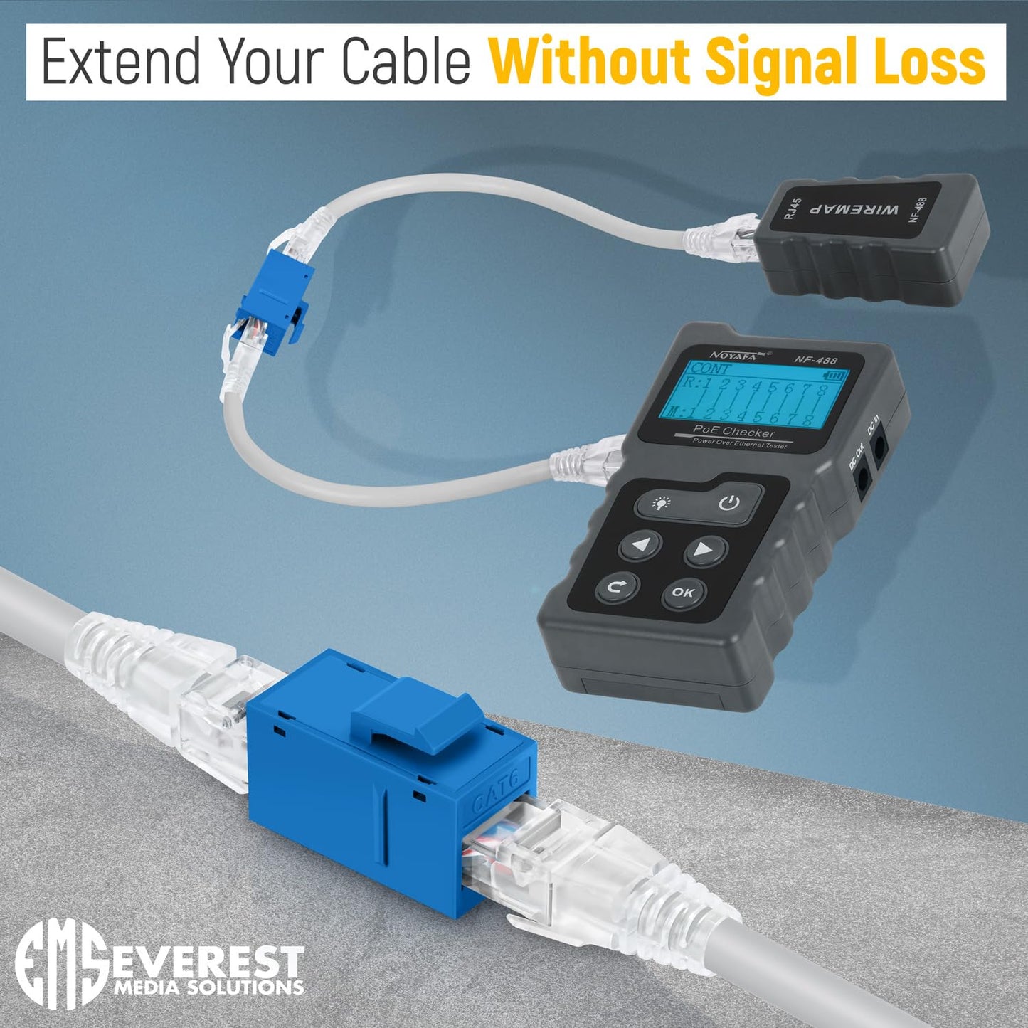 Everest Cat6 RJ45 Keystone Coupler (48-Pack) in Blue - RJ45 Coupler - Cat 6 Couplers - Female to Female Cat6 Keystone Jacks - Ethernet Couplers - Ethernet Cable Extender
