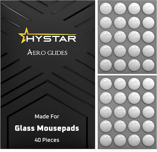 Hystar® Aero Glides | 40 Dot Mouse Skates for Glass Mousepad | High-Density PTFE | Rounded and Polished for Quiet Use