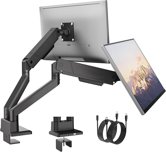 monTEK Dual Monitor Mount with USB Monitor Arms for 2 Monitors for 17 to 35 Inch Curved Screen Holds 35 Lbs Adjustable Heavy Duty Monitor Desk Mount Cable Management, VESA 75/100mm