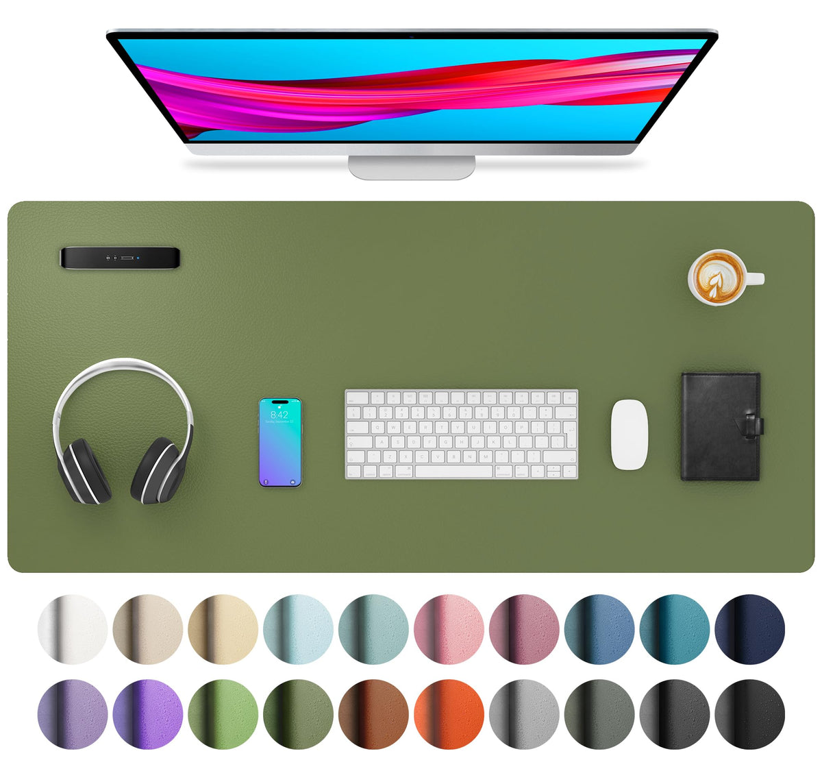 Aothia Leather Desk Pad Protector, Mouse Pad, Office Desk Mat, Non-Slip PU Leather Desk Blotter, Laptop Desk Pad, Waterproof Desk Writing Pad for Office and Home (Gray,36" x 17")