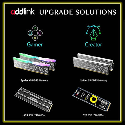Addlink A95 8TB M.2 SSD Storage Expansion for PS5 Consoles with Heatsink, up to 7000 MB/s, Internal Gaming SSD -2280 PCIe NVMe Gen4X4 3D TLC with Dram NAND SSD Made in Taiwan