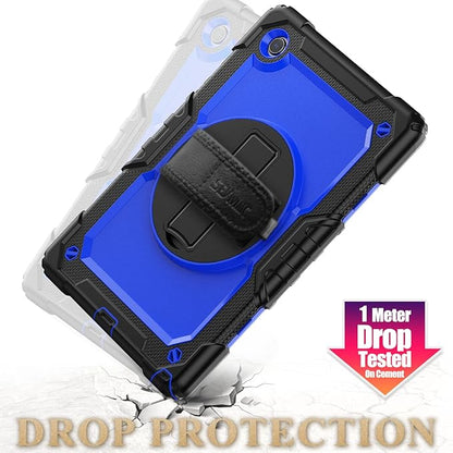 SEYMAC stock Case for Samsung Galaxy Tab A9 8.7'', Full-Body Drop Protection Case with Screen Protector Pencil Holder [360° Rotating Hand Strap] &Stand, Blue+Black