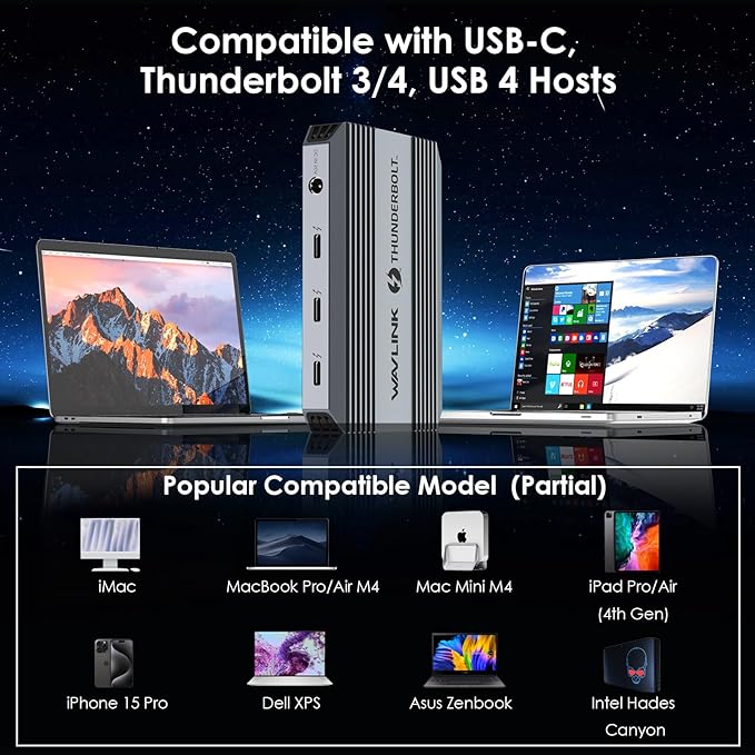 Thunderbolt 4 Hub, WAVLINK USB C Hub with Single 8K/ Dual 4K Display, 100w PD in, USB-A 3.2 Gen 2, for MacBook Pro/Air M1 M2 M3, Thunderbolt 4/3 Laptop