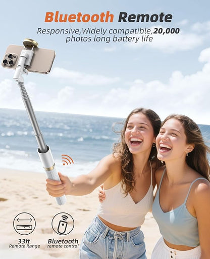 Phone Tripod & Selfie Stick with Remote, Portable Travel Phone Stand for Video Recording Vlog, Extendable Cell Phone Holder Compatible with iPhone Android, White, 62"