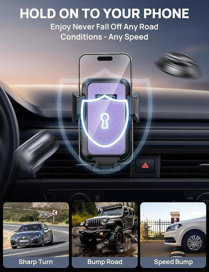 [2025 New] Dashboard Phone Holders for Your Car (+Air Vent Clip) [Military Grade Stable] , Car Cell Phone Holder, Rotatable Suction Cup Car Phone Mount for All Phone (Light Purple)