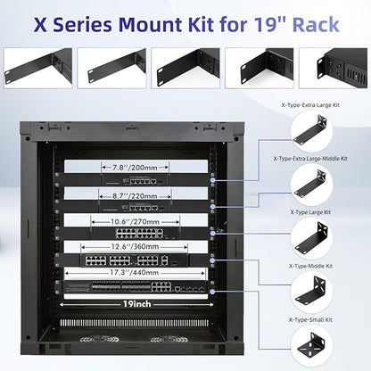 Rack Mount Kit for 10.6 inch Switches, Adjustable Rack Ears for Netgear, Cisco, D-Link, TRENDnet and HP Products, Mount 10.6" Wide to 19" Equipment, Adjustable Hole Distance 14-30mm