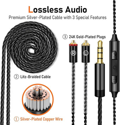 Vibes 202M Wired Earbuds - HiFi in Ear Monitor Headphones - Noise-Isolating Ear Buds w/ Mic - Clear Sound, Deep Bass & Comfort-Fit Gaming Earphones - MMCX to 3.5mm & Silver Plated Cord, Carrying Case