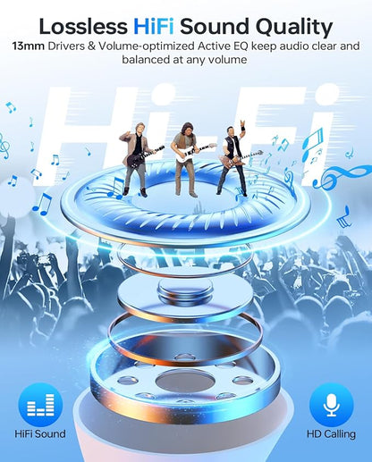 Wireless Earbuds Bluetooth 5.3 Headphones, 40Hrs Playback Stereo Ear Buds with LED Display Charging Case IPX7 Waterproof in-Ear Earphones with Mic for Phone Tablet Laptop Sports, White