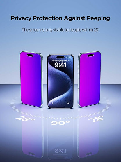 Compatible for iPhone 16 Pro Privacy Screen Protector Tempered Glass 6.3 Inch, Purple Gradient Anti Spy Anti Blue Light HD Easy Installation