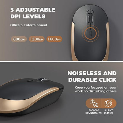 Wireless Keyboard and Mouse, Vssoplor 2.4GHz Rechargeable Compact Quiet Full-Size Keyboard and Mouse Combo with Nano USB Receiver for Windows, Laptop, PC, Notebook-Black Gold