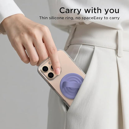 Magnetic Phone Ring Grip Holder, Silicone Finger Loop Grip, Compatible with MasSafe, Back of Phone for iPhone Pro Max/Plus/16/15/15/14/13/12 Series, Lavender