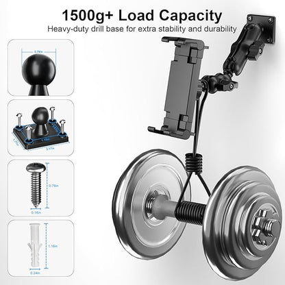 PLDHPRO Tablet Mount for Truck, Heavy Duty Drill Base Tablet Holder for Car Dashboard, Adjustable 2-Stage Stand Compatible with iPad, Galaxy Tab/Z Fold, 5.1-15.6'' Phone Tab for Wall, Vehicle, Boat