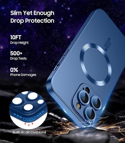 LEKEVO Magnetic for iPhone 14 Pro Max Case [Compatible with MagSafe][Built-in Camera Lens Protector] Slim Soft TPU Bumper Shockproof Metallic Luster Phone Case (Blue)