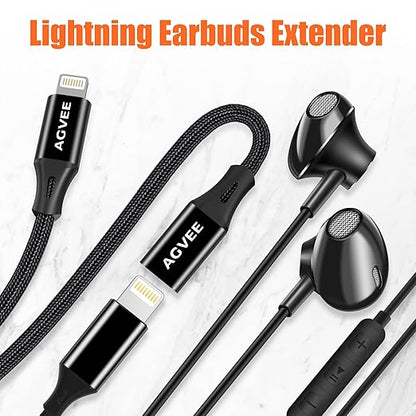 AGVEE 2 Pack 4 inch Lightning Extension Cable, Braided Female to Male Extender Full Function Cord Compatible with iPhone iPad, Data Sync Video Audio & Charging Connector Adapter, Black