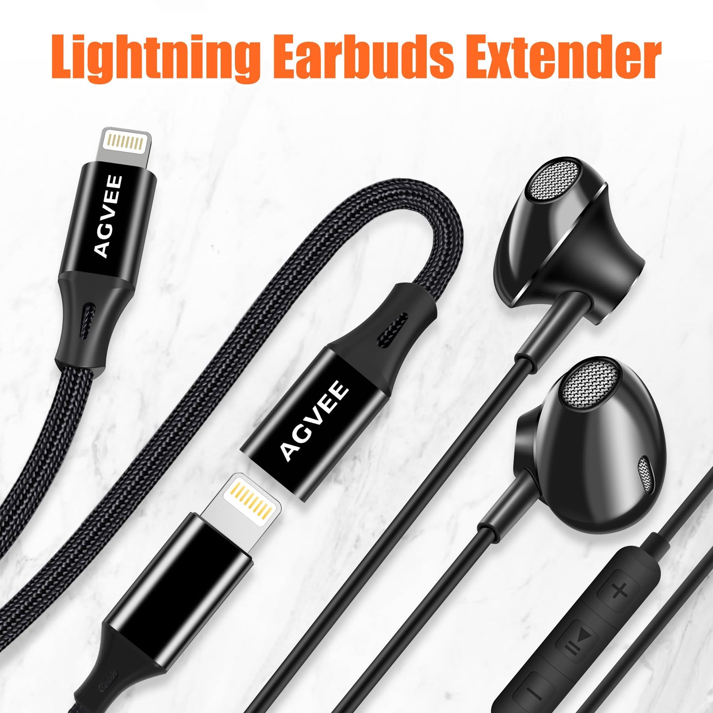 AGVEE 2 Pack 1ft Lightning Extension Cable