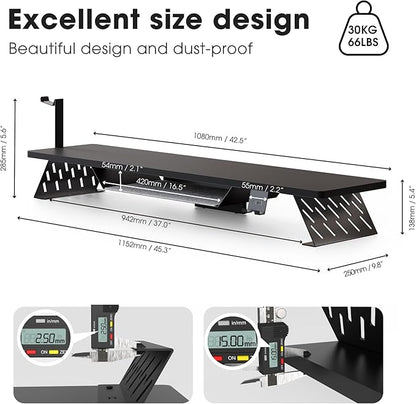 Fenge Dual Monitor Stand, 42.5 Inch Monitor Riser for Desk, Wood Desk Shelf for 2 Monitors, 2 Tier Monitor Shelf with Headphone Stand & Phone Holder