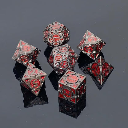 Red Black Nickel Finish Heavy Metal DND Dice Set (Barbarian) with A Metal Box, Sharp Edge Zinc Alloy D&D Accessories, D4-D20, Designed for Dungeons & Dragons Master, RPG Player, Starter