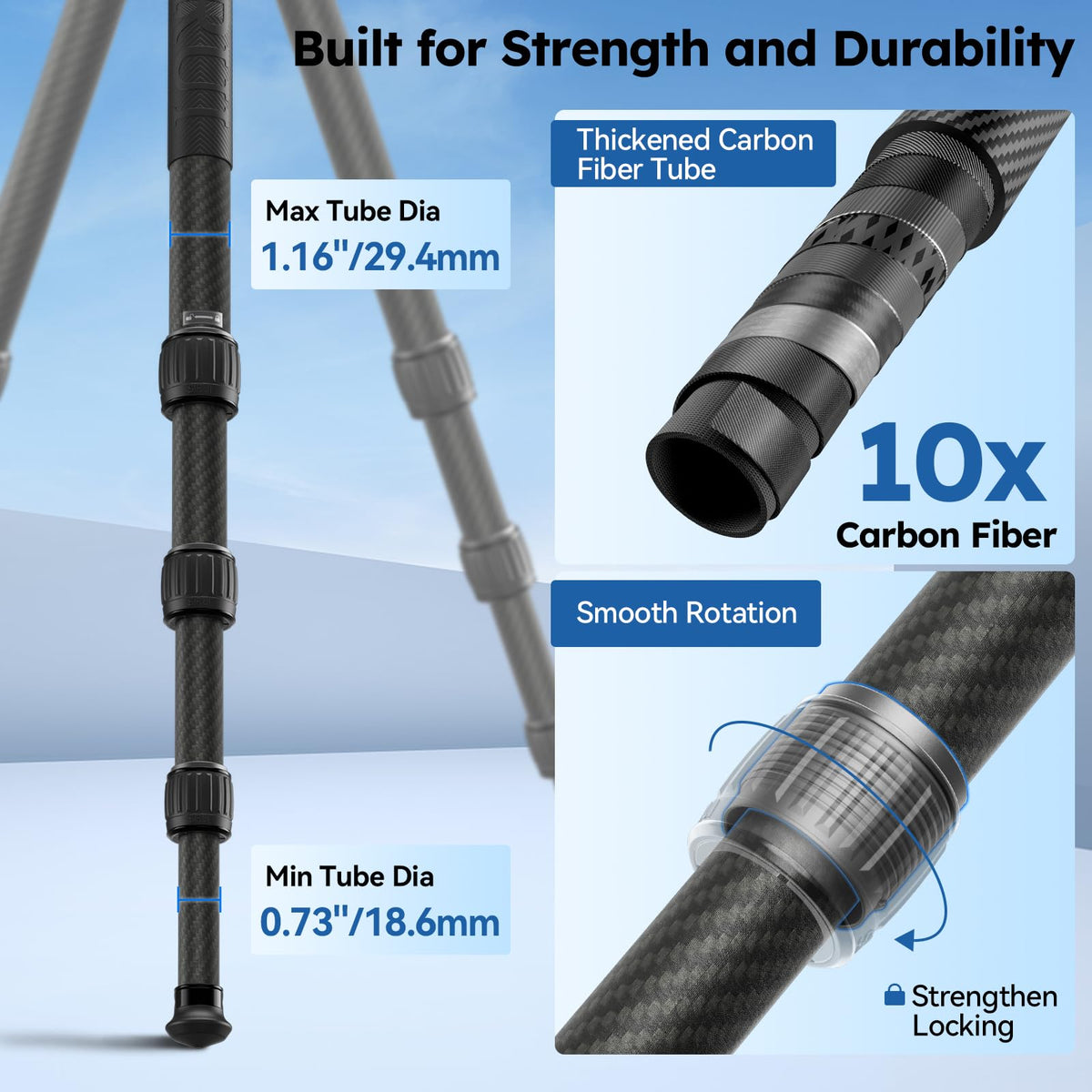 SIRUI 50.4"/128cm Carbon Fiber Travel Tripod Kit, Max Load 44lb/20kg
