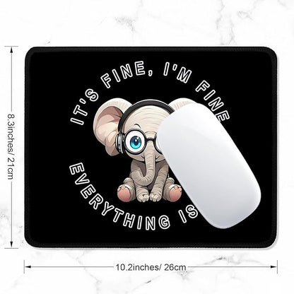 ITNRSIIET Mouse Pad with Stitched Edge Premium Textured Smooth Precise Operation Waterproof Washable Non-Slip Rubber Base Desktop Protection Mat, 10.2×8.3×0.12 inches, Pretty Fine Elephant