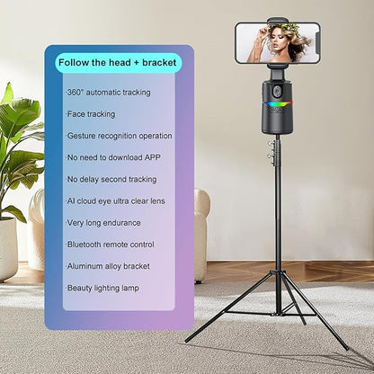 Auto Face Tracking Phone Holder,No App Required,360° Rotation Phone Camera Stand with Remote and Gesture Control, Smart Shooting Stand for Vlog/TIK Tok Live Streaming YouTube Video Record