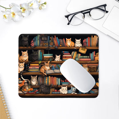 ITNRSIIET Mouse Pad with Stitched Edge Premium Textured Smooth Precise Operation Waterproof Washable Non-Slip Rubber Base Desktop Protection Mat, 10.2×8.3×0.12 inches, Cat on The Desk