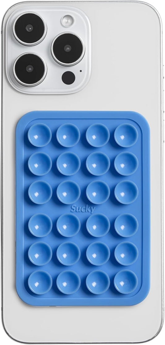 Sucky Silicone Suction Phone Case Adhesive Mount - Anti-Slip Holder, Hands-Free Fidget Toy, Phone Accessory for iPhone and Android (Blue, Single Sided)