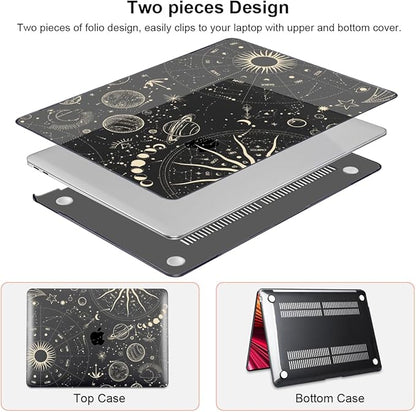 for MacBook Air 13 inch M1 Case 2021 2020 2019 2018 (Model M1 A2337 A2179 A1932) with Touch ID & Retina Display, Crystal Black Printed Pattern Hard Shell Case Keyboard Cover, Constellation