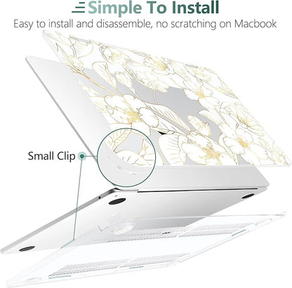 TWOLSKOO Compatible with M4 MacBook Air 13.6 inch Case 2025-2022 Release M4 A3240 M3 A3113 M2 A2681, Plastic Hard Shell & Keyboard Cover & Type C Adapter & Screen Protector, Gold Cherry Blossom