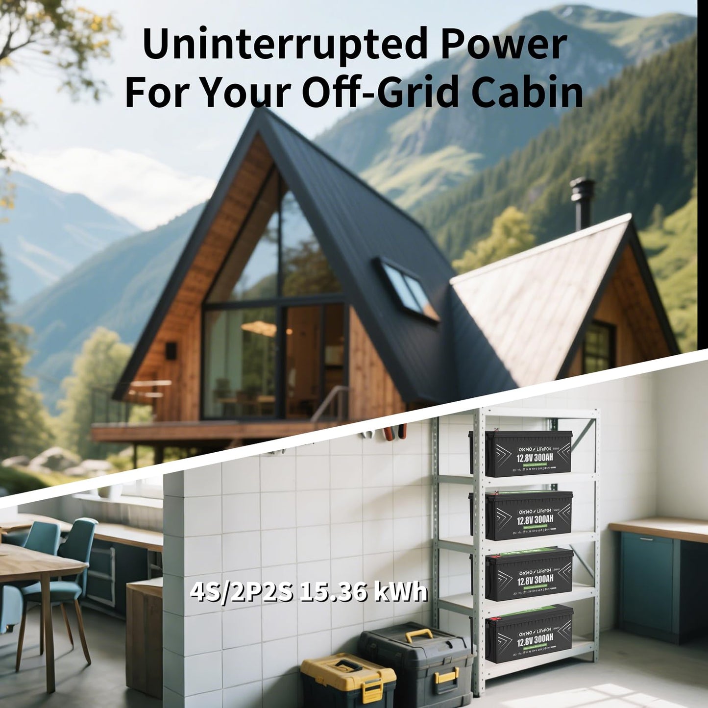 OKMO 12V 300Ah LiFePO4 Lithium Battery With Bluetooth Built-in 150A BMS Low-Temp Protection for RV, Solar/Off-Grid Applications, Home Energy Storage, Marine
