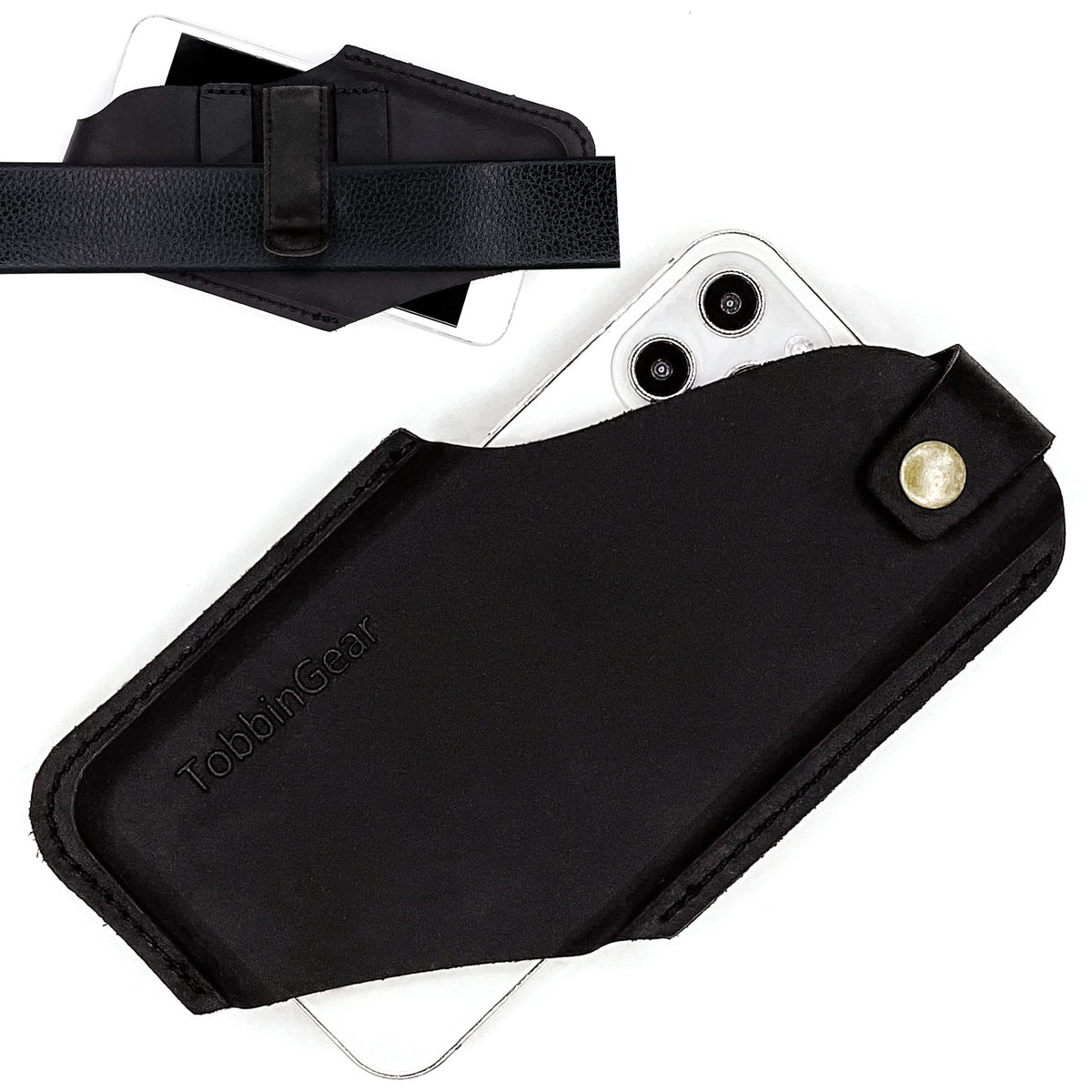 TobbinGear Leather Cell Phone Holster with Belt Clip, Universal Phone Holster for Men Belt Holder, Leather Case for iPhone, Samsung Galaxy Phones, Dark Brown, Large