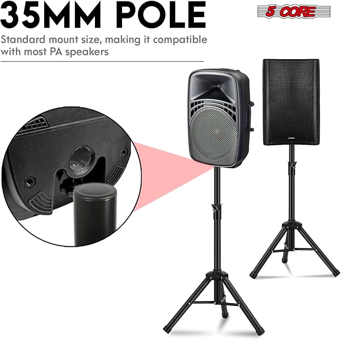5Core Speaker Stand Tripod Floor Adjustable 24-36 Inch Short DJ Studio Monitor Stands