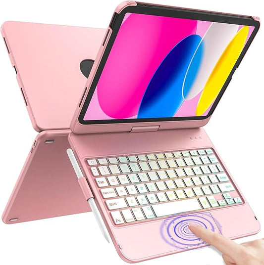 HOTLIFE for iPad 11th 10th Generation Case with Keyboard（11" 2025, A16 & 10.9" 2022，360° Rotatable for iPad A16 Case with Keyboard，Multi-Touch Trackpad，Backlight，Pencil Holder, Thin & Light