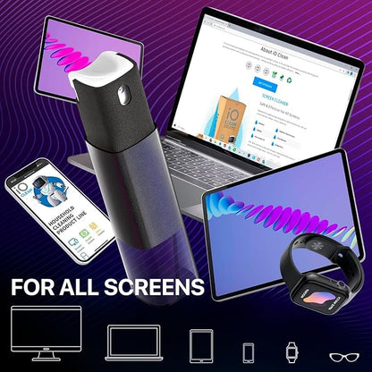 Mini Screen Cleaner Spray – Finger Proof Screen Cleaner for Smartphones, iPads, MacBooks, Laptops, Car Screens, Touchscreens – 3in1 Mist Cleaner, Microfiber Cloth and Protective Cover (Khaki)